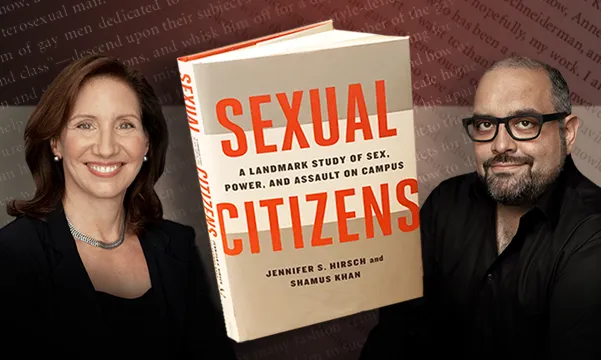 Photographic portrait of Jennifer S. Hirsch and Shamus Kahn with book cover to Sexual Citizens