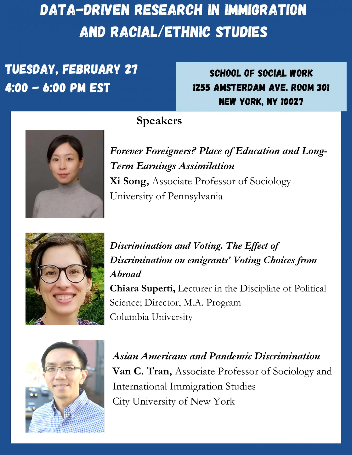 Speakers for Data-Driven Research in Immigration and Racial/Ethnic Studies 