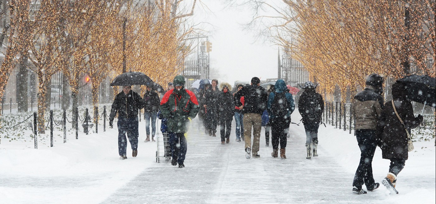 Snowy day on Columbia's College Walk